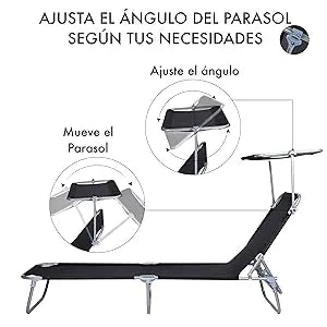 Set de 2 tumbonas plegables con parasol