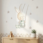 Vinil decorativo infantil com coelho a abanar, pintado à mão