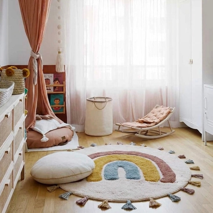 Alfombra infantil rainbow de algodón lavable a máquina 110 cm