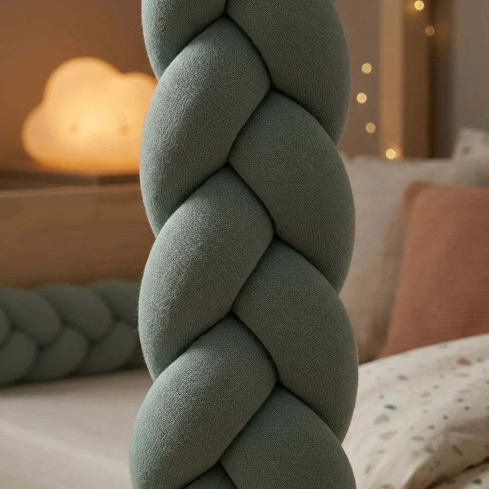 Trenza protector de cuna 210cm de algodón para bebés | menta