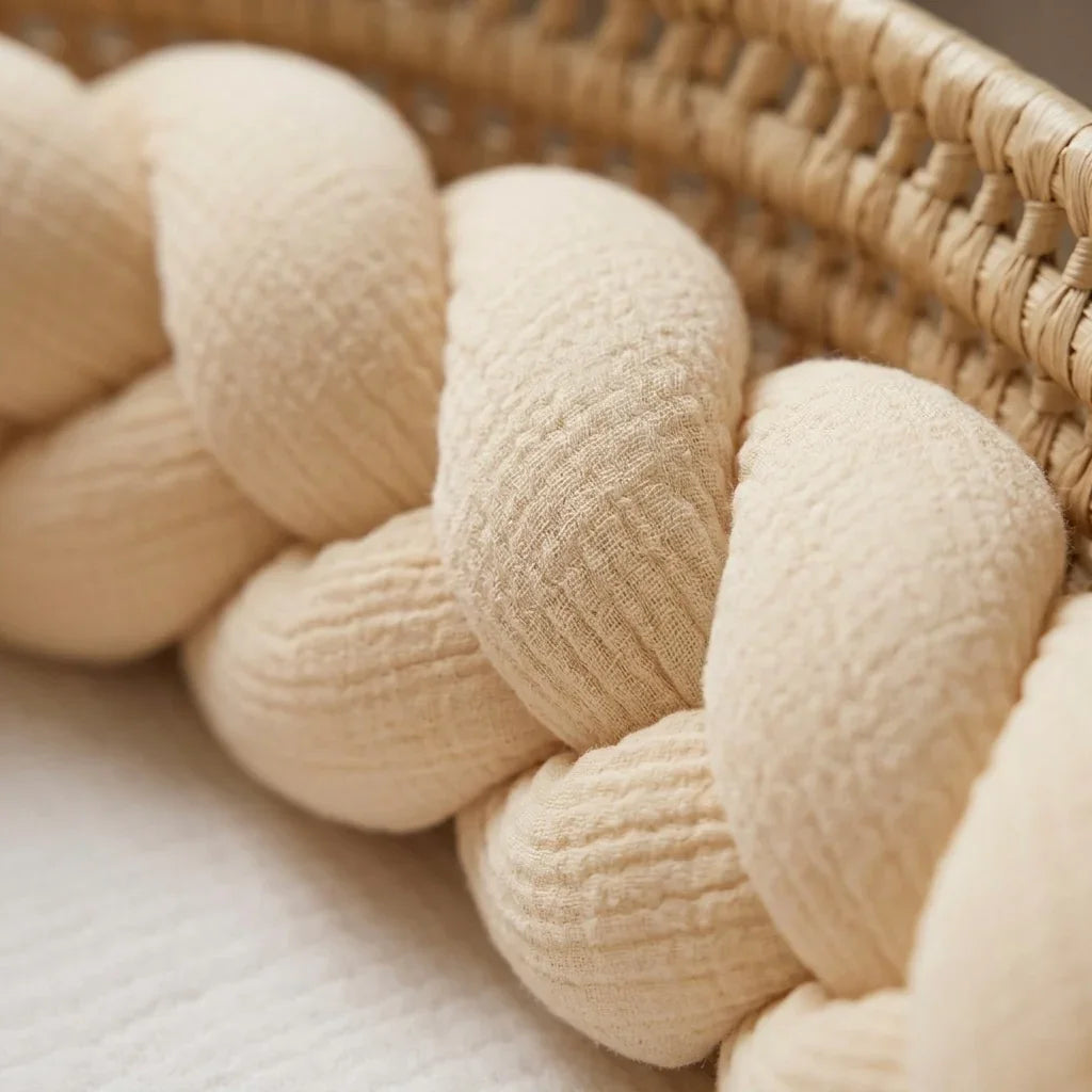 Muslin Crib Bumper Braid, 180cm, Beige | For Babies and Cribs