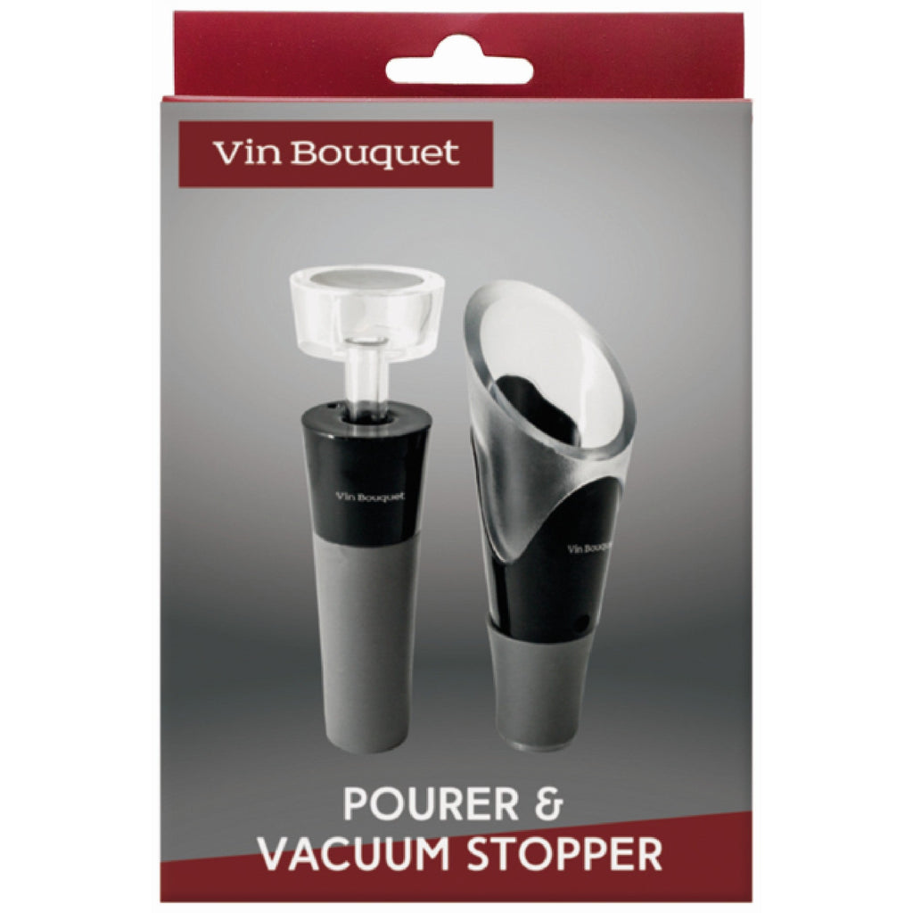 Pourer and vacuum stopper set
