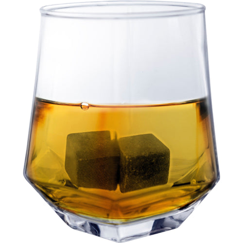 Set de whisky con copas y piedras en caja de madera