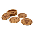 Conjunto de bases para copos em cortiça natural com suporte.