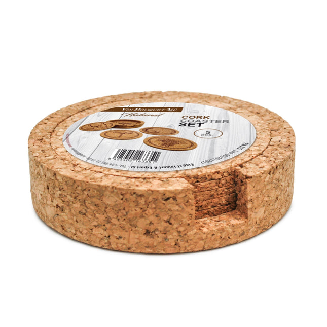 Set de posavasos de corcho natural con soporte