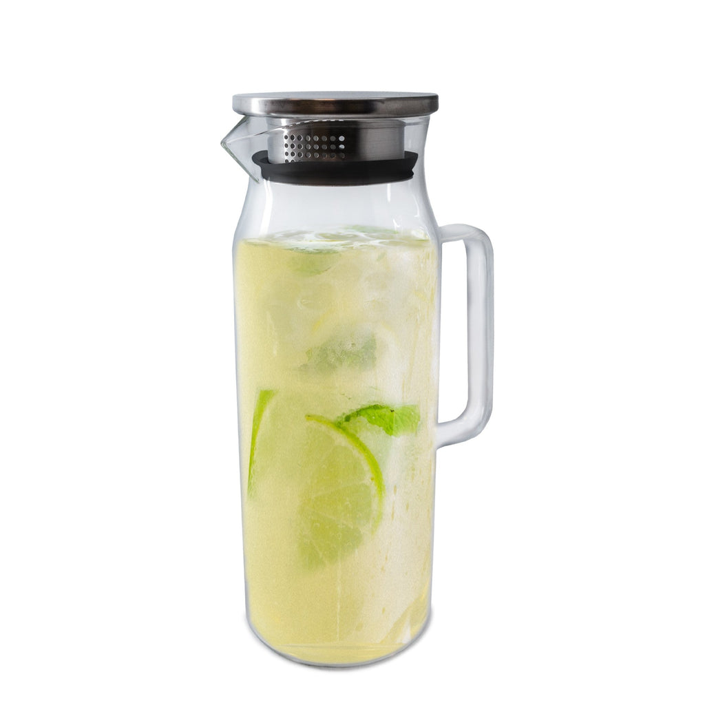 Jarro em vidro de 1,5L com pega e filtro em aço inoxidável.