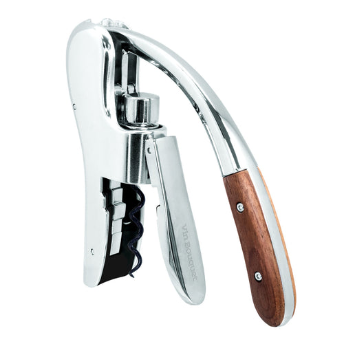 Chrome-Plated and Wooden Lever Corkscrew