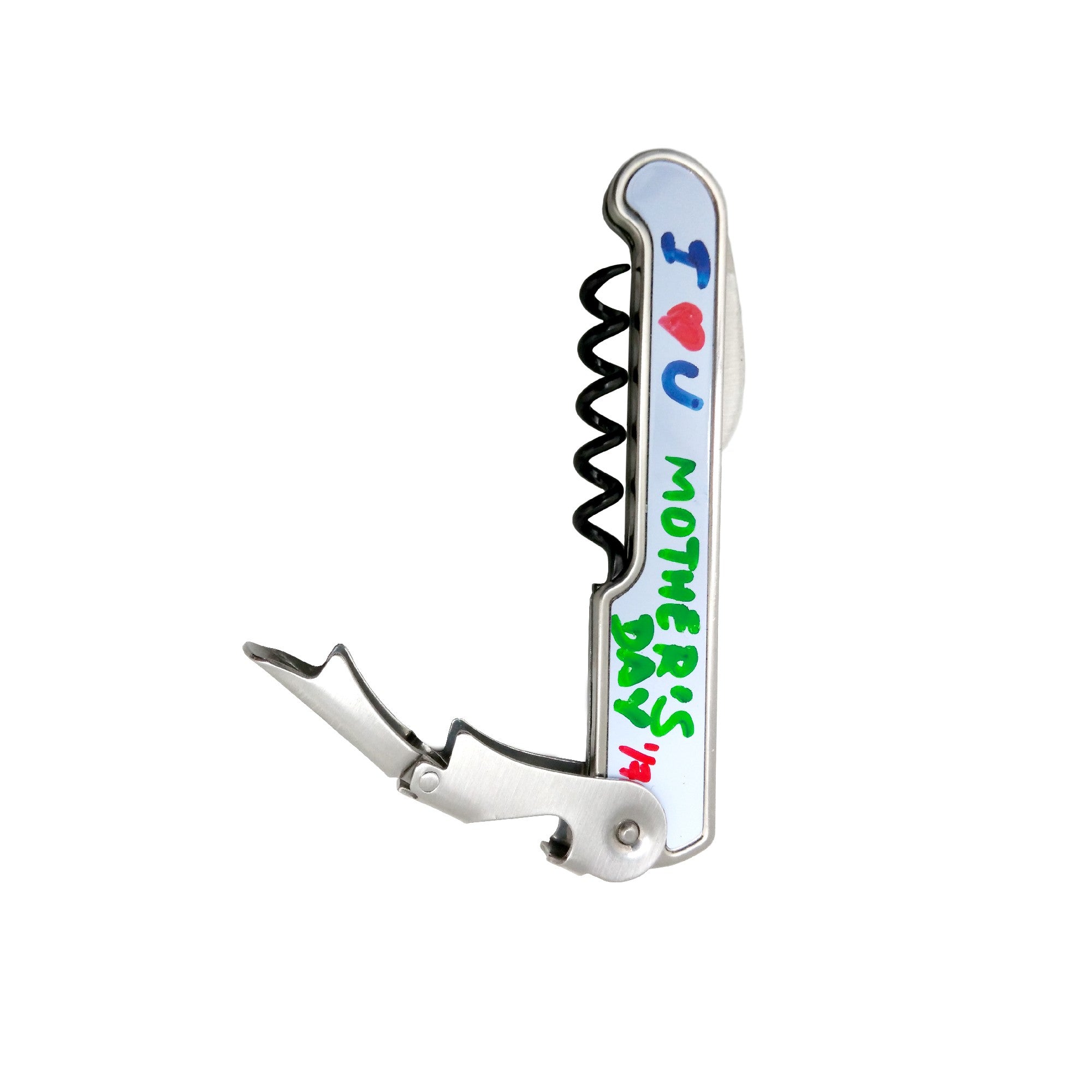 Customizable corkscrew with marker and bottle opener
