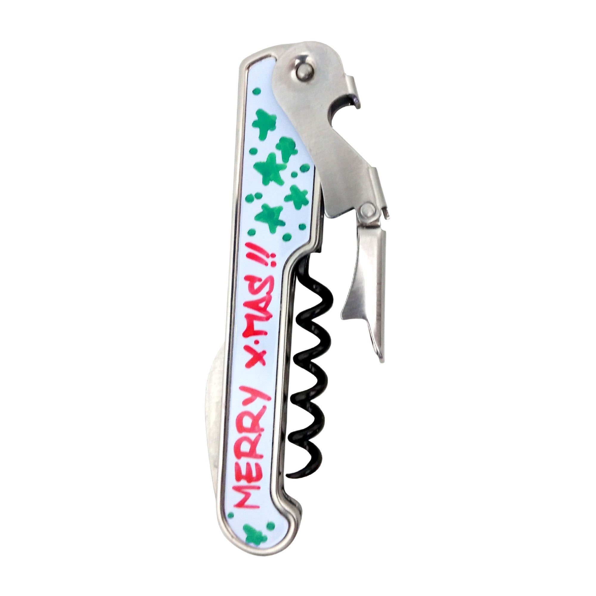 Customizable corkscrew with marker and bottle opener