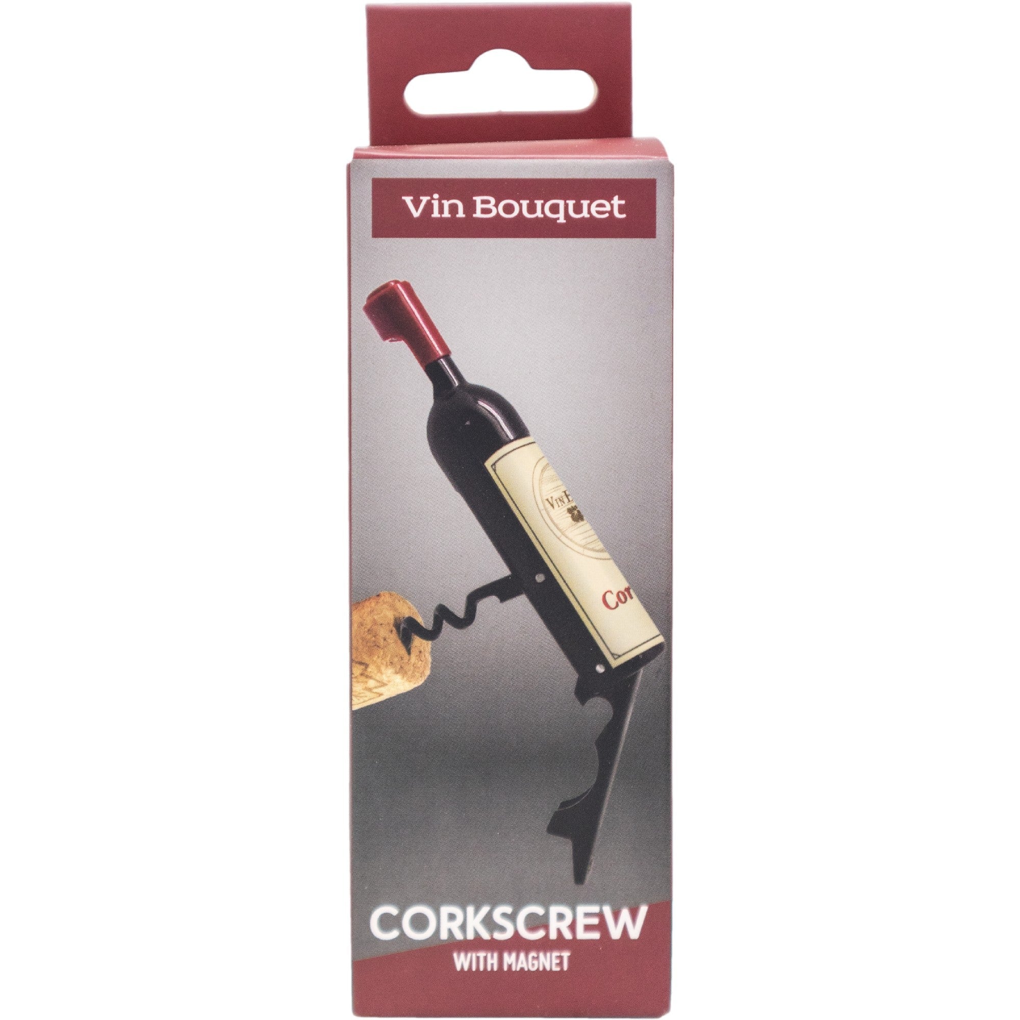 Wine bottle shaped corkscrew with magnet