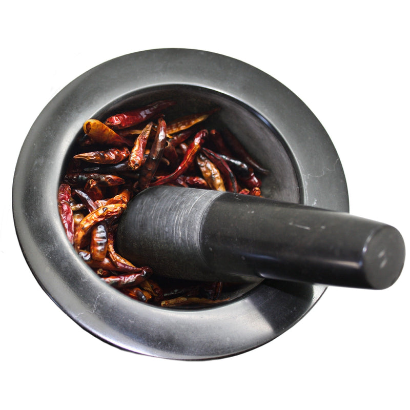 Mortero de mármol negro tradicional y resistente