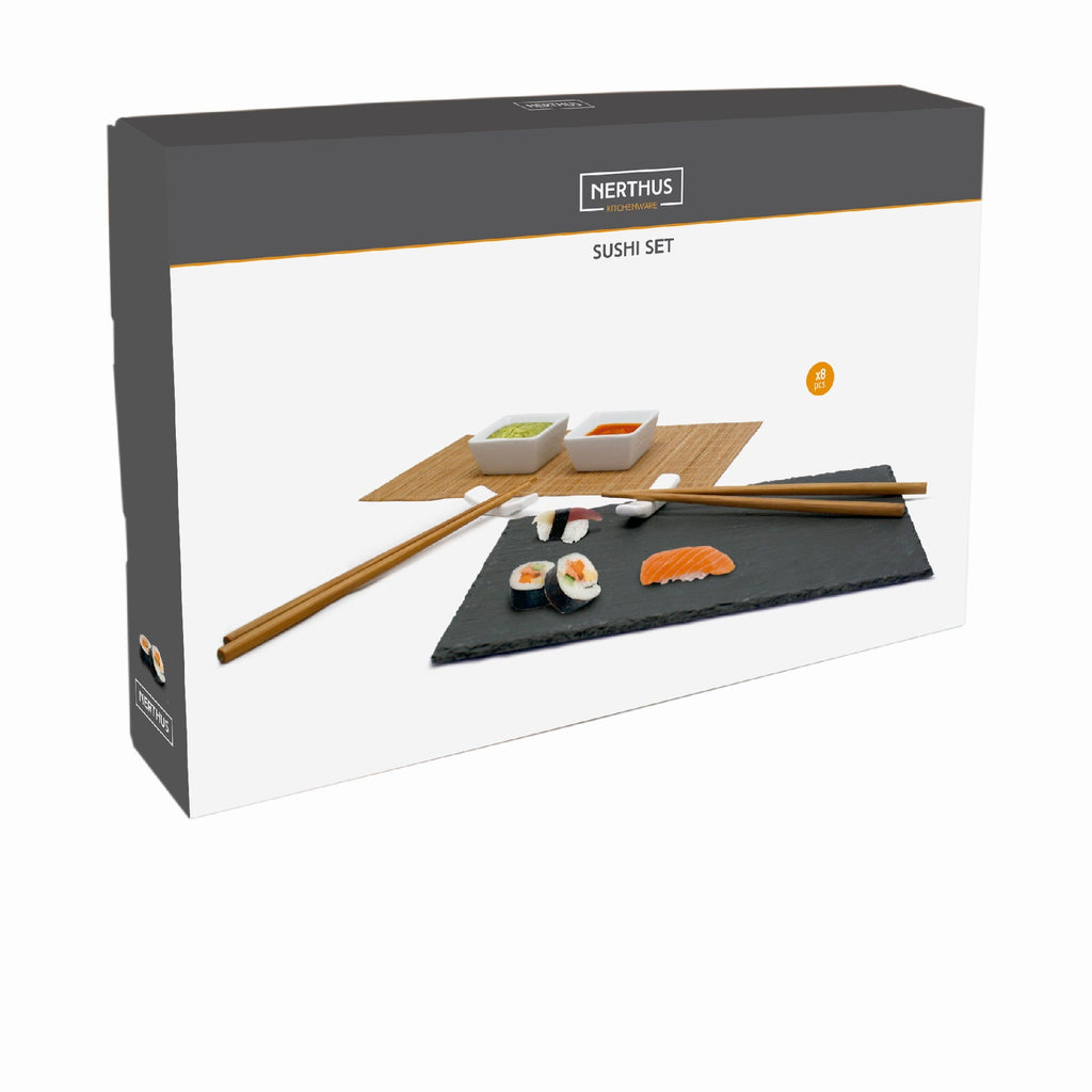 Set de sushi con bandeja de pizarra y accesorios