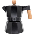 Cafetera Italiana Inducción Negra con Detalles en Madera
