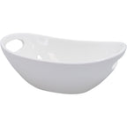 Taça oval em porcelana com pegas para snacks.