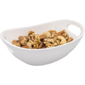 Taça oval em porcelana com pegas para snacks.