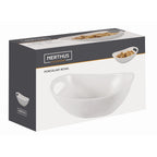 Taça oval em porcelana com pegas para snacks.