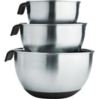 Set de 3 bowls de acero inoxidable con asas y base antideslizante