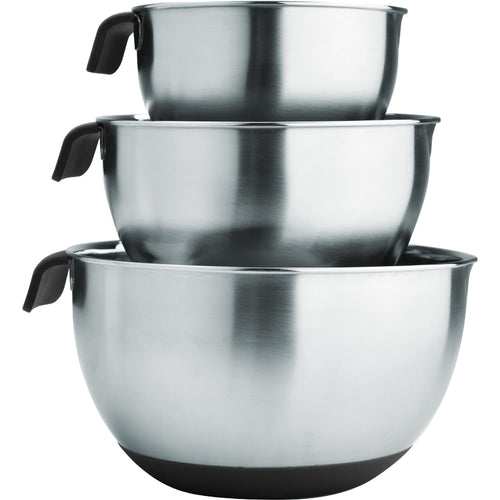 Set de 3 bowls de acero inoxidable con asas y base antideslizante