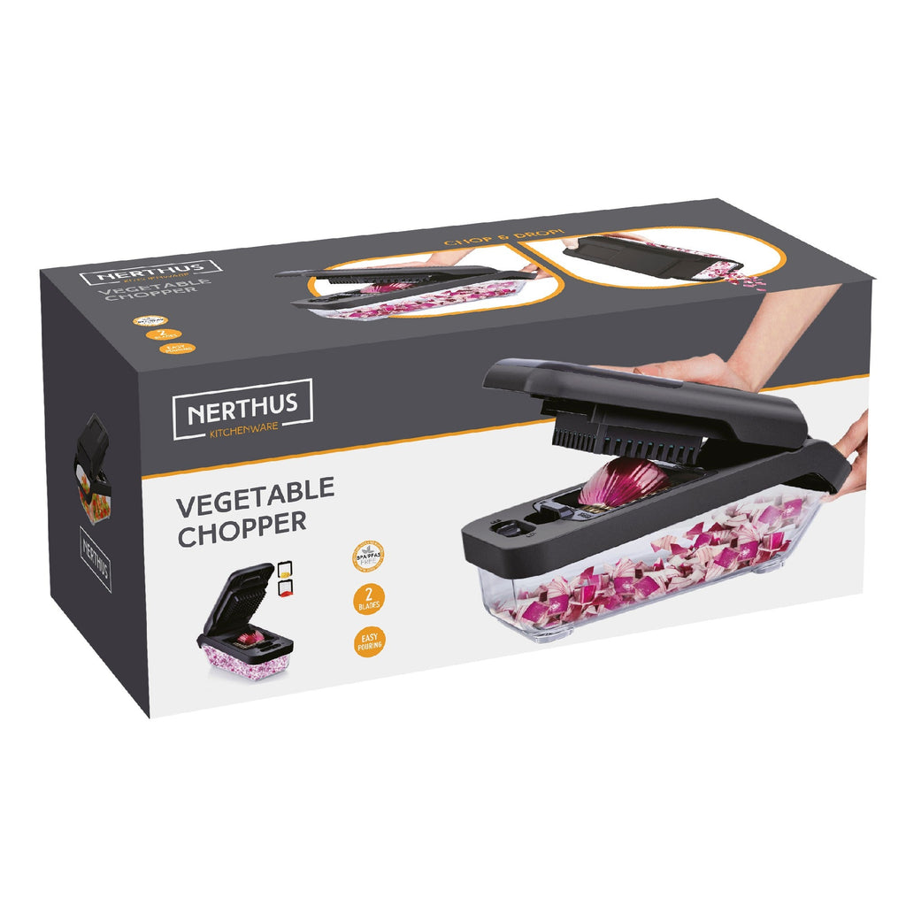 Manual vegetable chopper with interchangeable blades