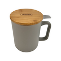 Ceramic Teacup with Stainless Steel Infuser Filter and Bamboo Lid