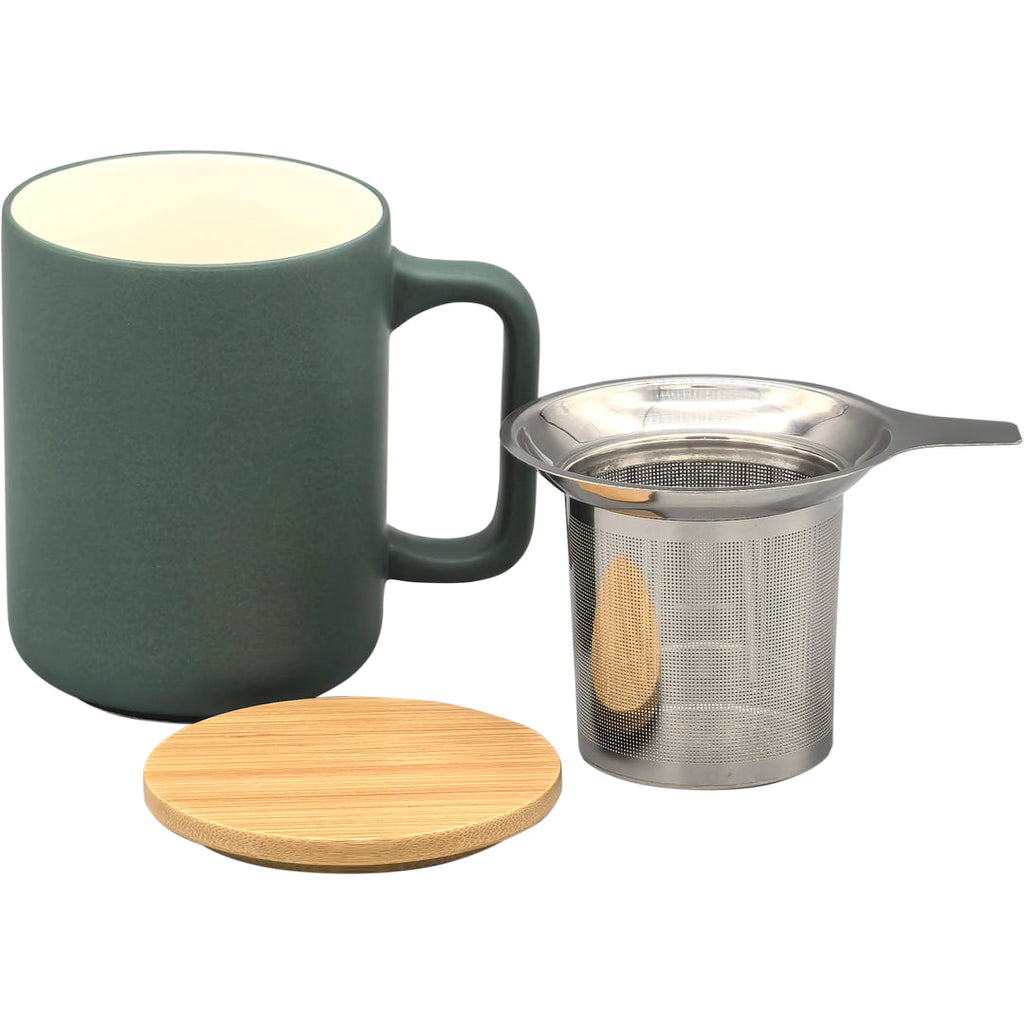 Ceramic Teacup with Stainless Steel Infuser Filter and Bamboo Lid