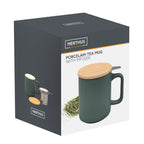 Ceramic Teacup with Stainless Steel Infuser Filter and Bamboo Lid