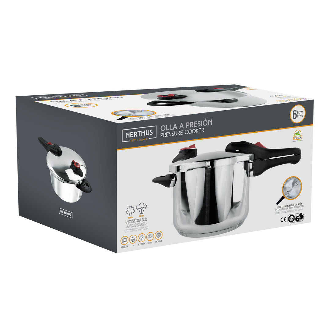 Olla a Presión Acero Inoxidable 6 L – 2 Niveles de Cocción