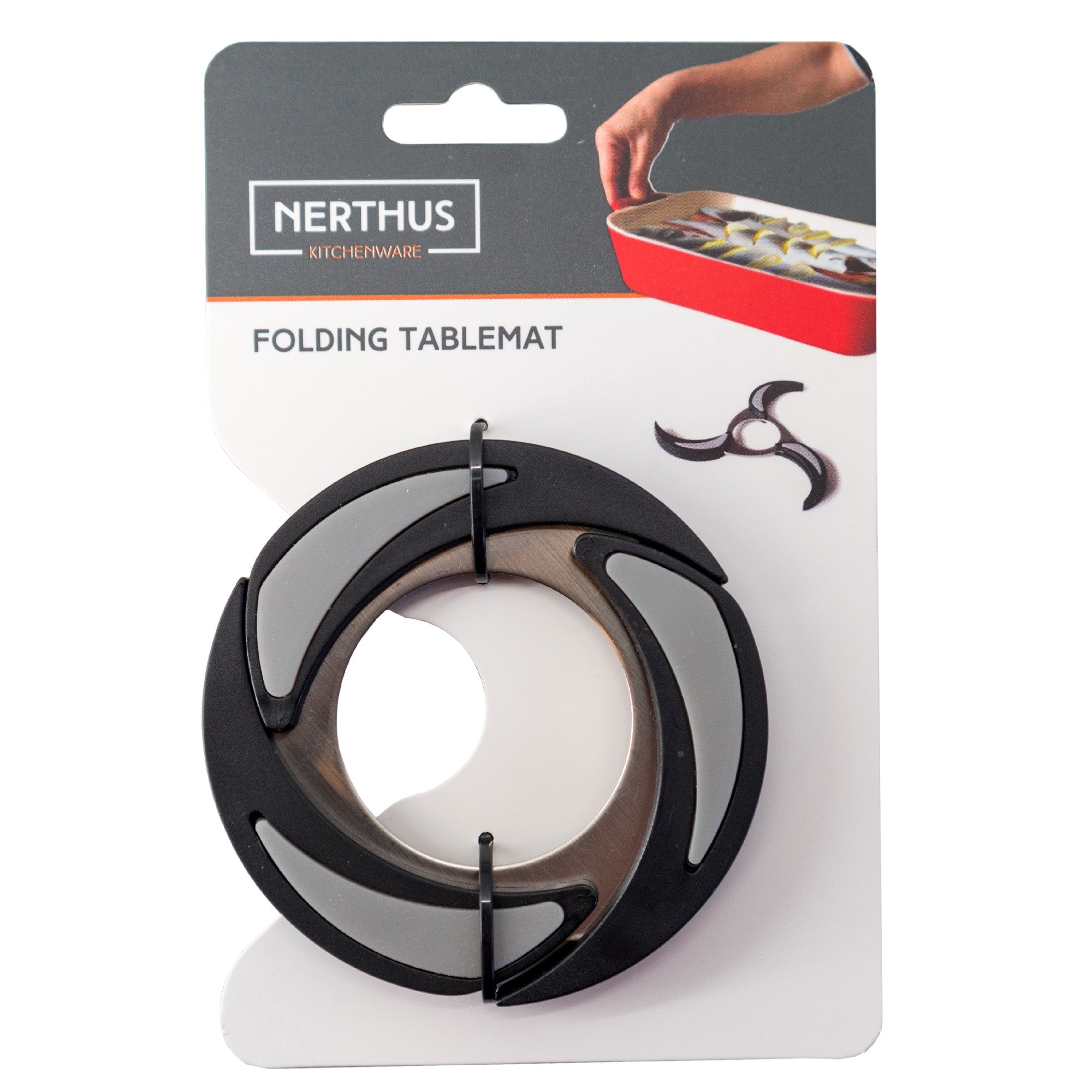 Salvamanteles plegable de acero inoxidable y silicona