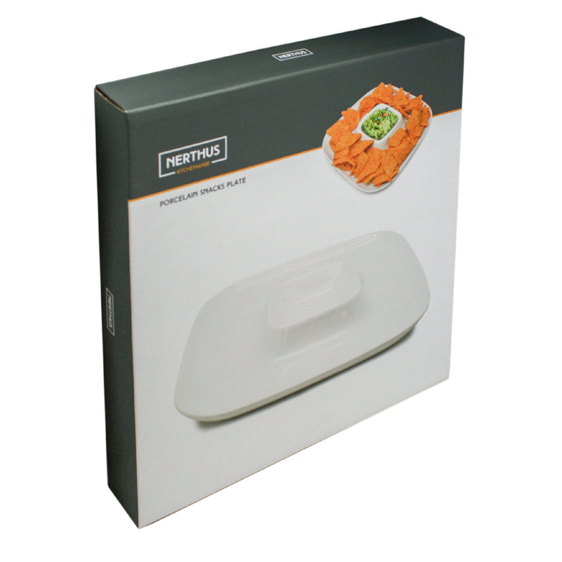 Plato Cuadrado para Snacks de Porcelana con Centro para Salsa