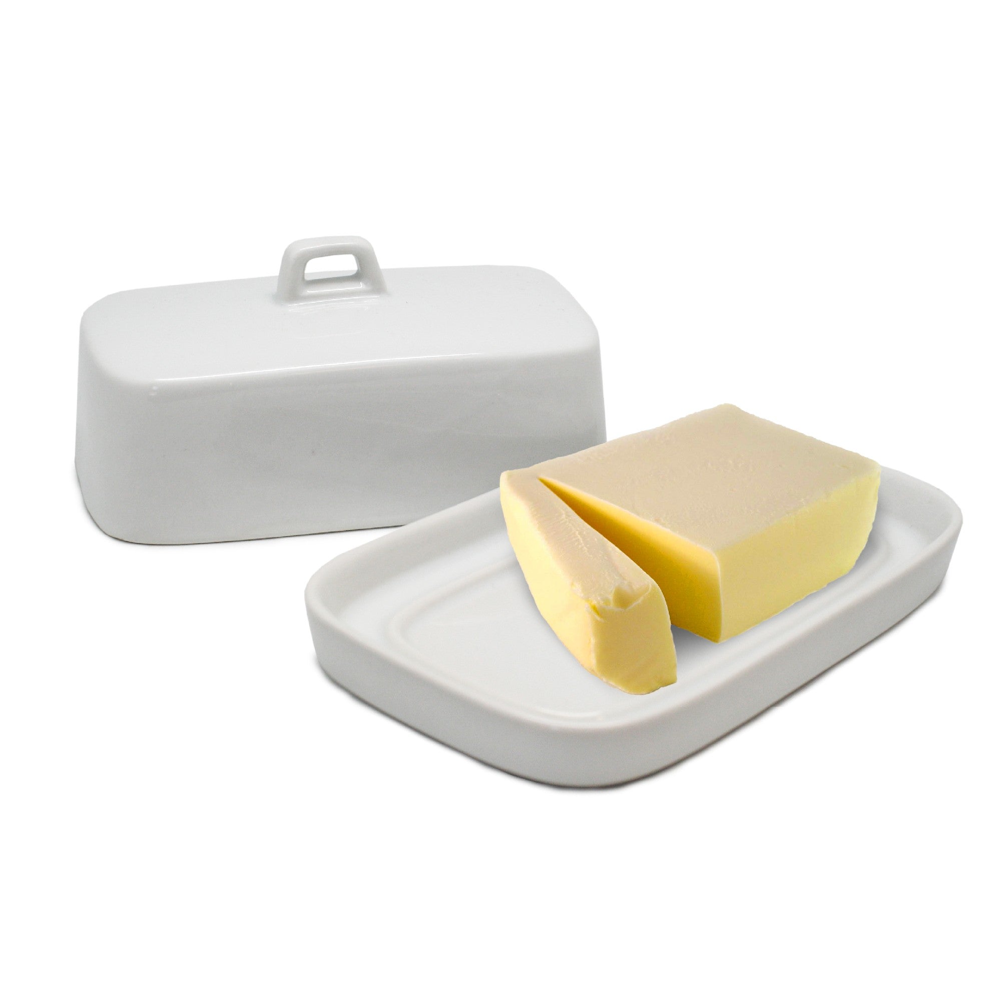White porcelain butter dish with lid