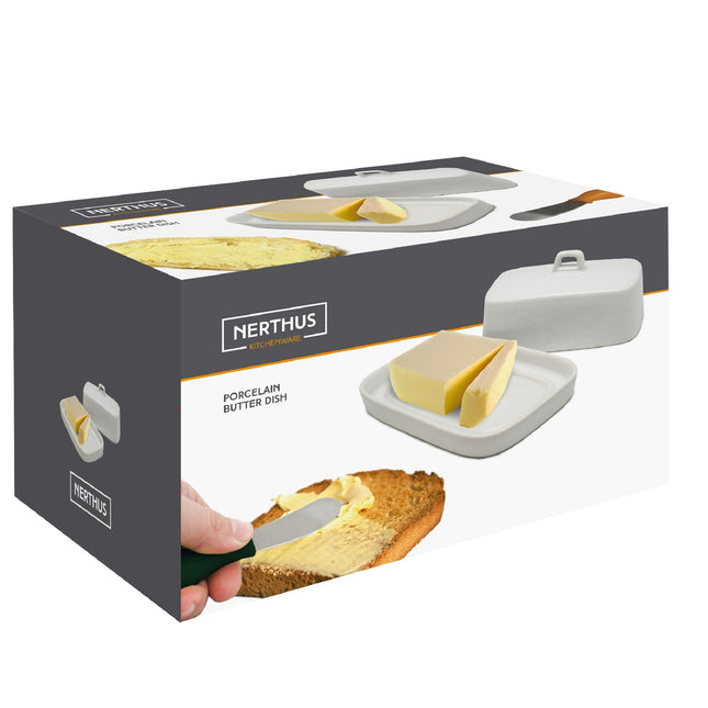 Mantequera de porcelana blanca con tapa