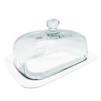 Manteigueira de porcelana com tampa de vidro transparente
