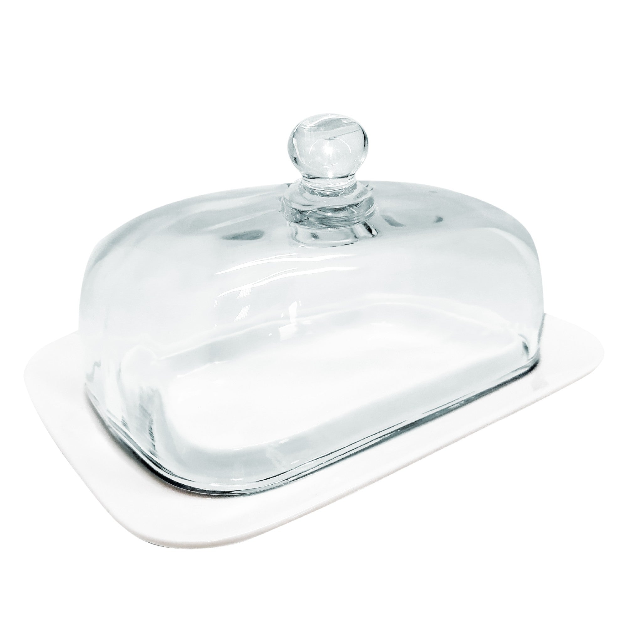 Porcelain butter dish with clear glass lid