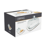 Manteigueira de porcelana com tampa de vidro transparente