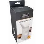 White porcelain milk jug for coffee or tea