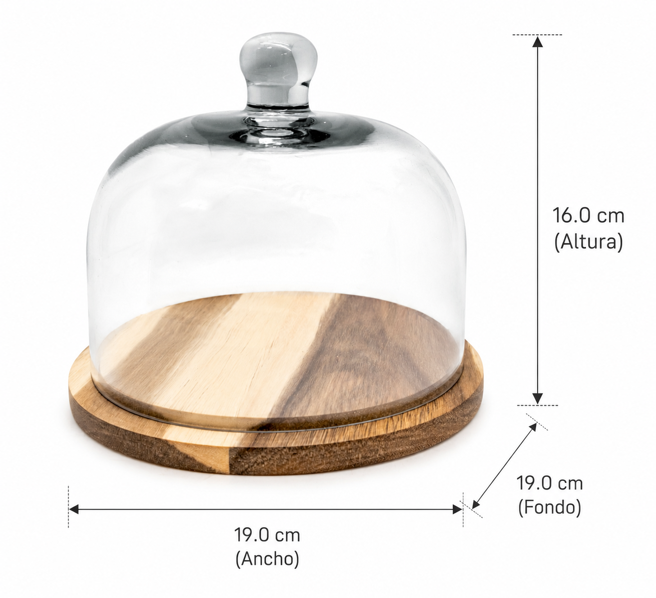 Quesera con base de madera y tapa de cristal