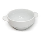 Tigela de sopa em porcelana com pegas