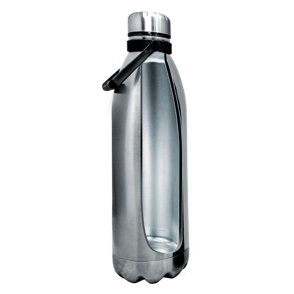 Garrafa térmica clássica em aço inoxidável com parede dupla.