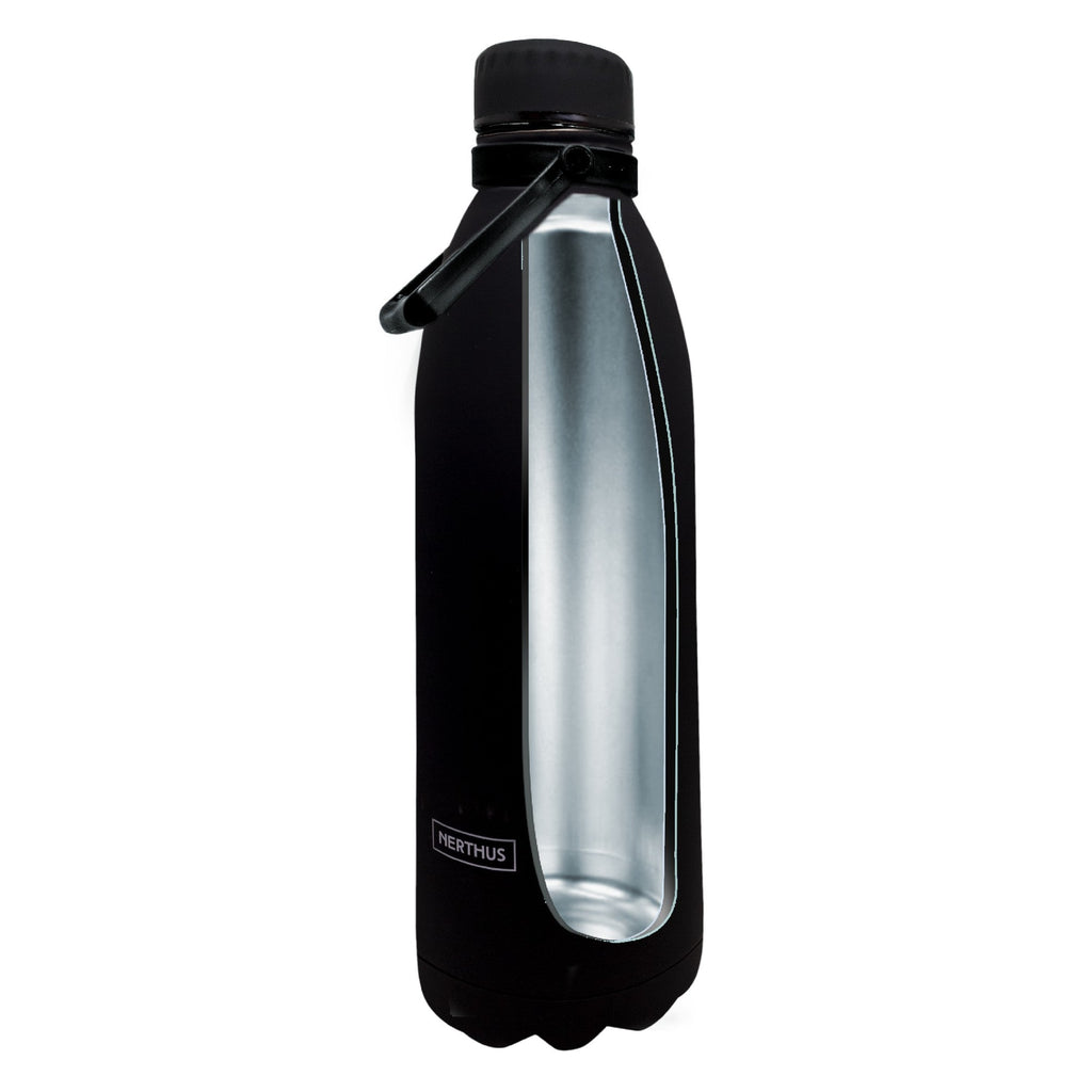 Garrafa térmica clássica em aço inoxidável com parede dupla.