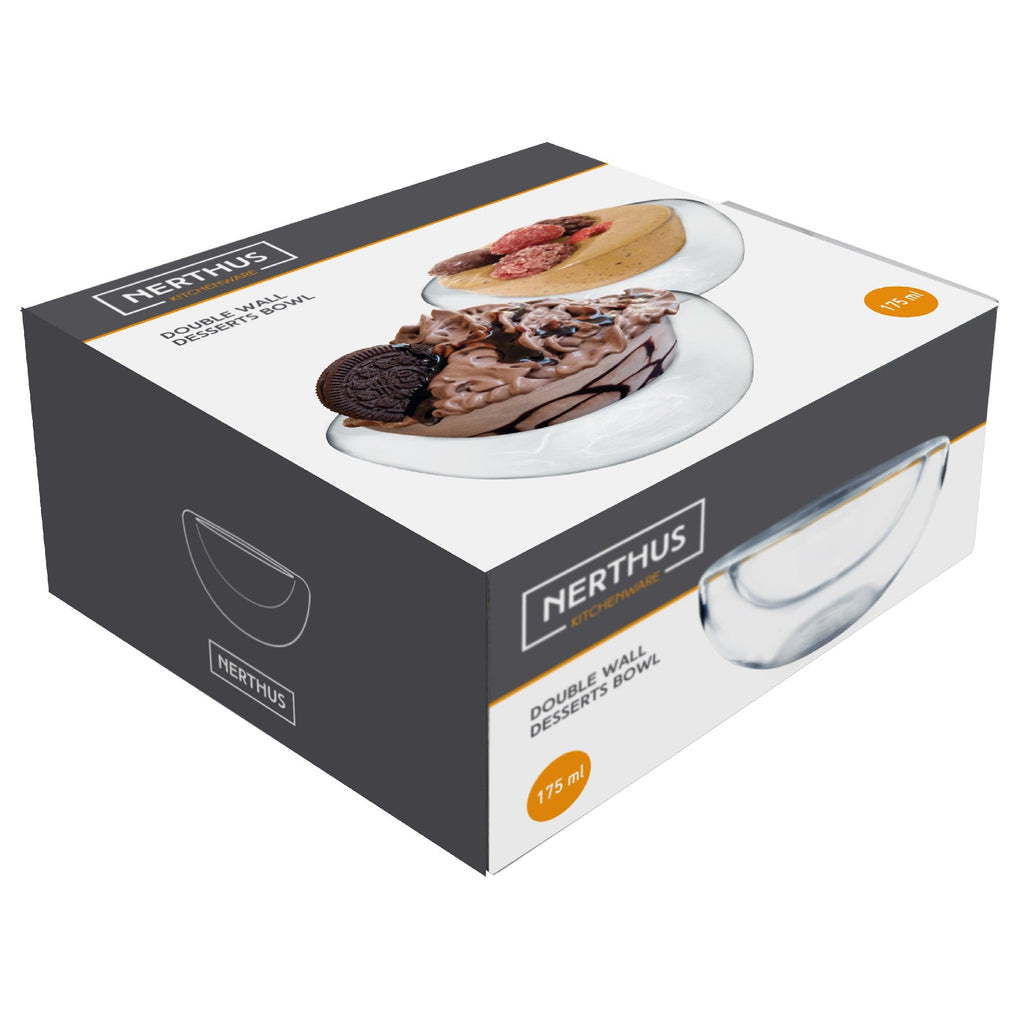 Double wall glass bowl for desserts and ice cream