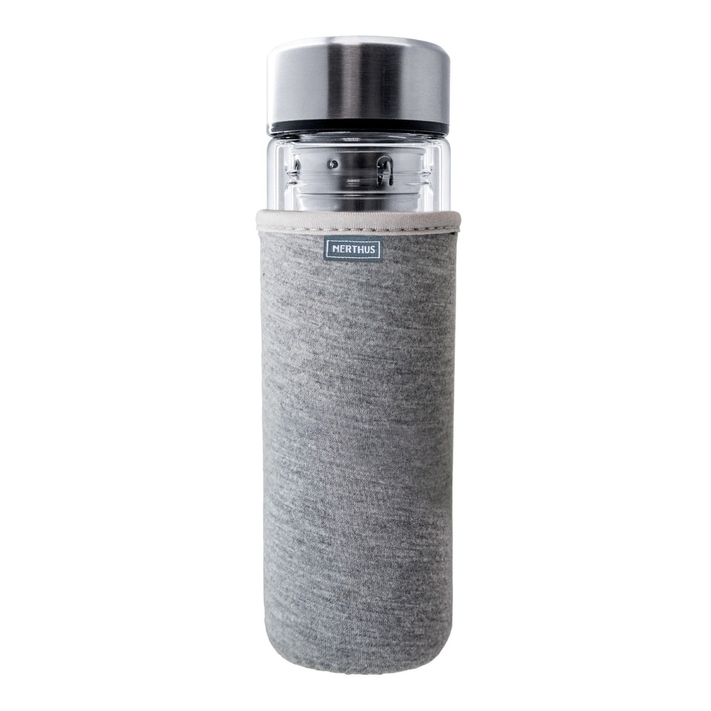 Garrafa de vidro de 350ml com infusor e parede dupla.