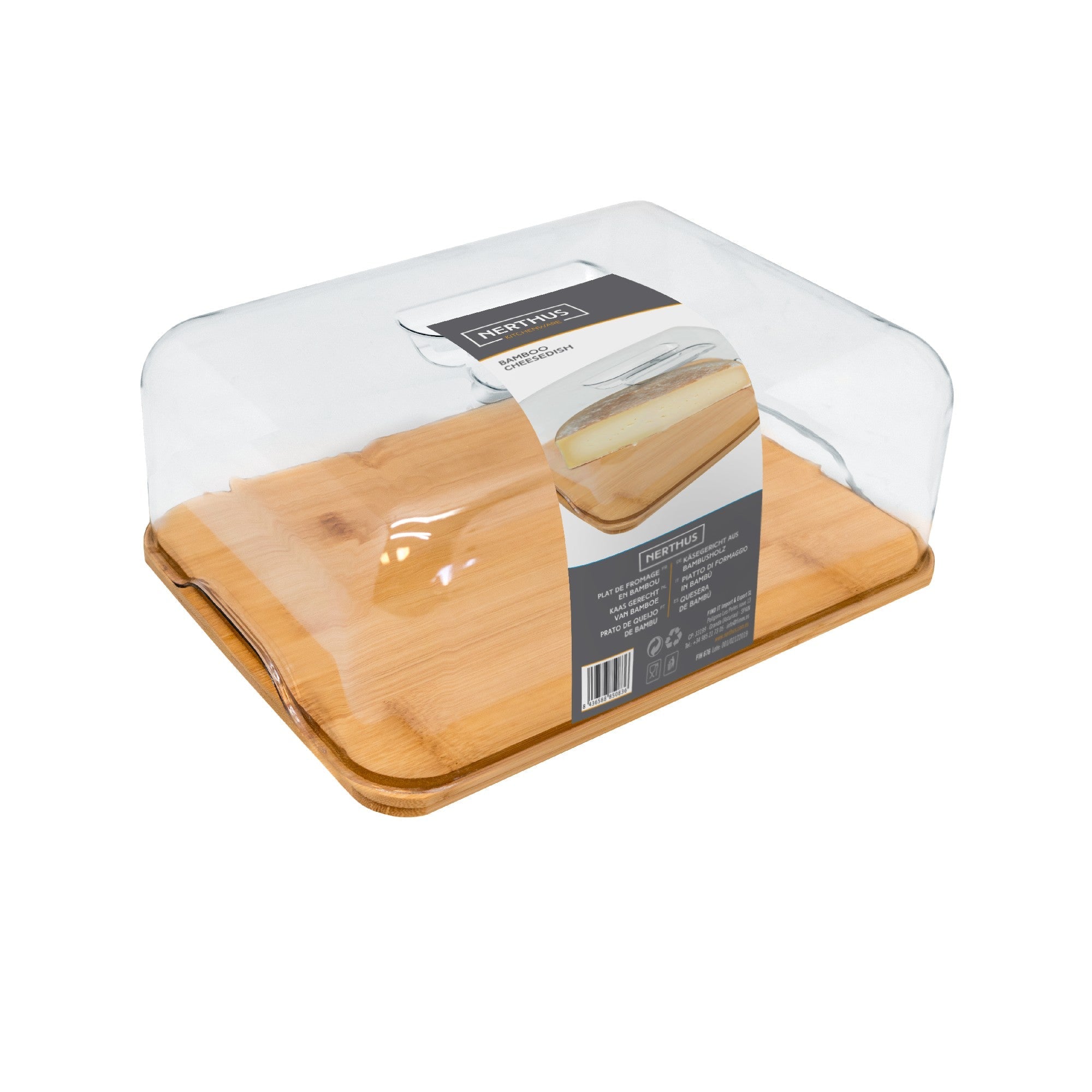 Quesera de bambú con tapa cúpula de PVC