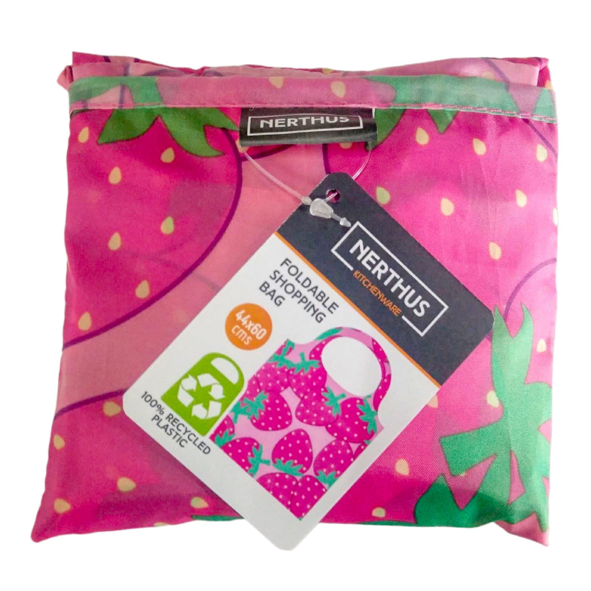 Saco de compras dobrável fabricado com 100% de plástico reciclado.
