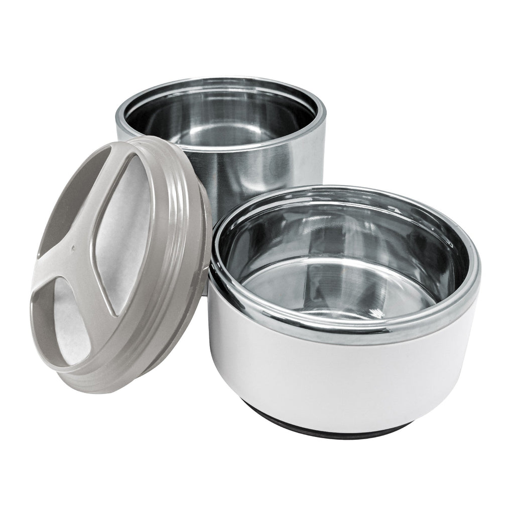 Garrafa térmica para alimentos em aço inoxidável, 1L ou 1,5L, com dois compartimentos.