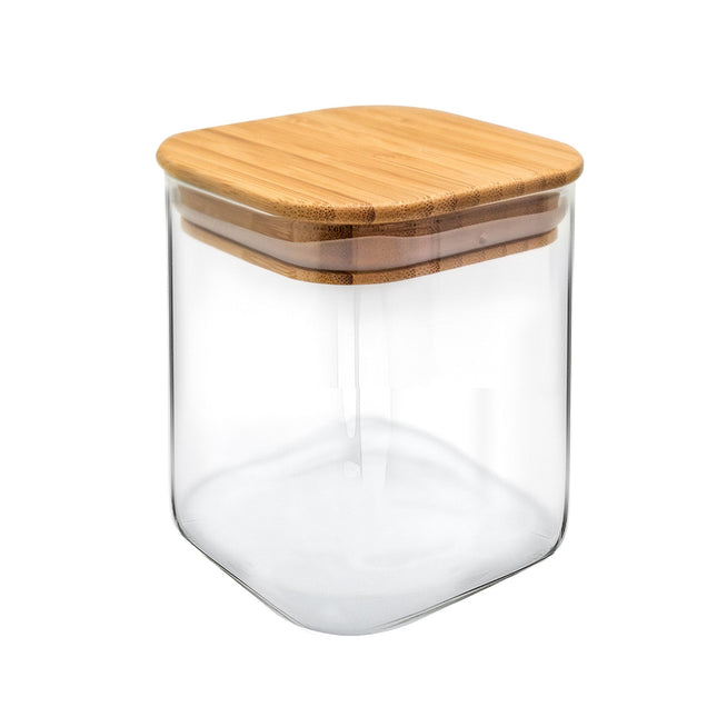Tarro Hermético de Cristal Cuadrado con Tapa de Bambú