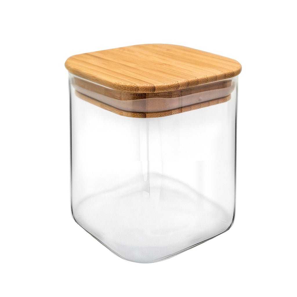 Square Glass Airtight Jar with Bamboo Lid