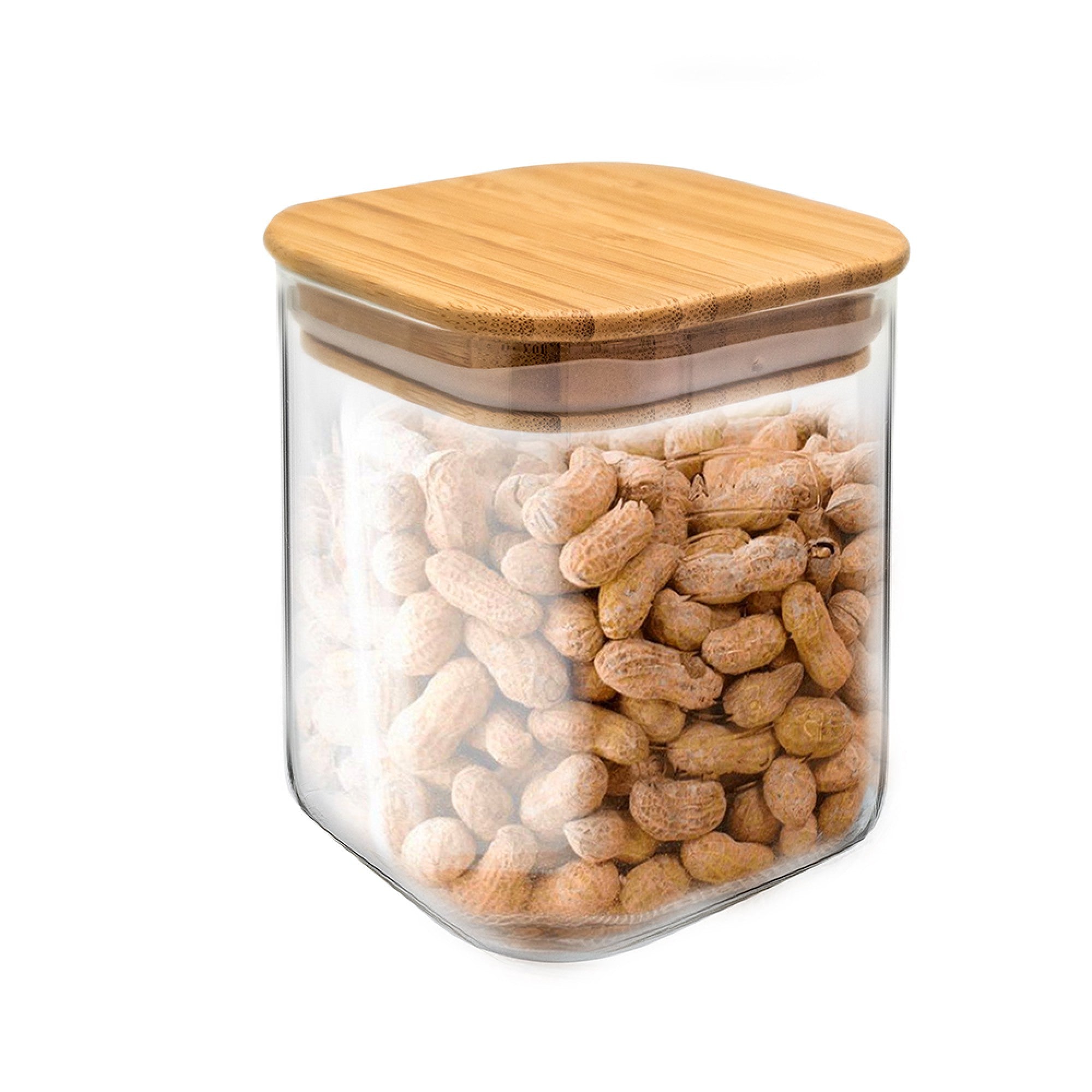 Tarro Hermético de Cristal Cuadrado con Tapa de Bambú
