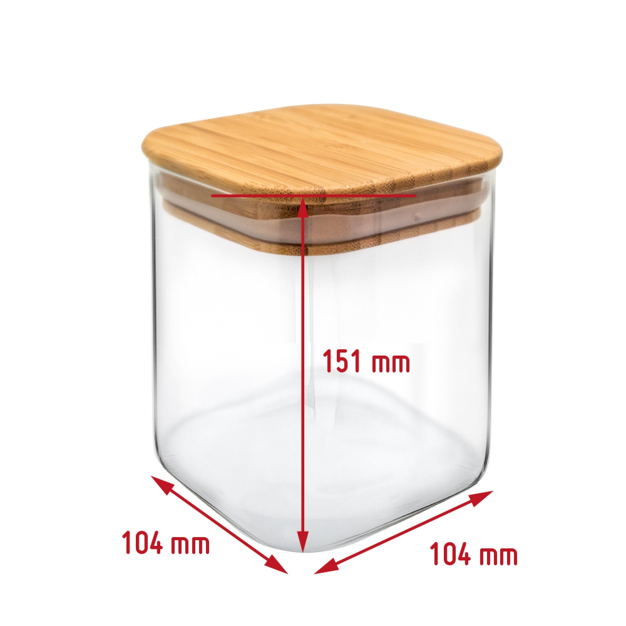 Tarro Hermético de Cristal Cuadrado con Tapa de Bambú