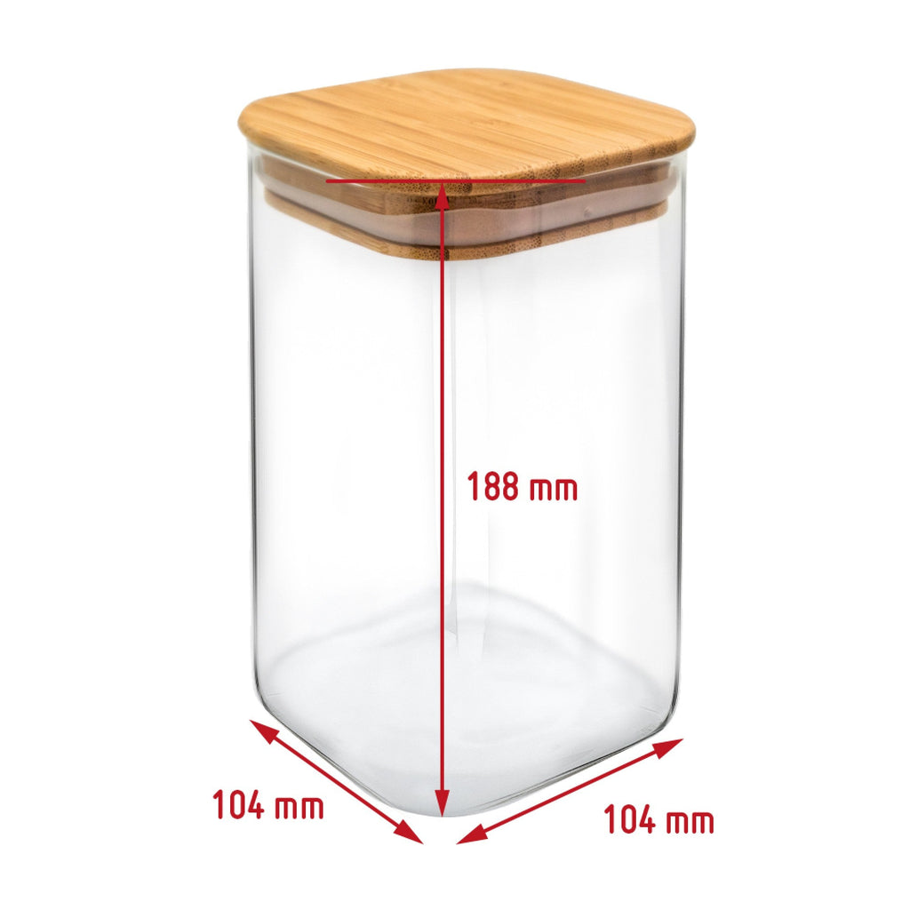 Square Glass Airtight Jar with Bamboo Lid