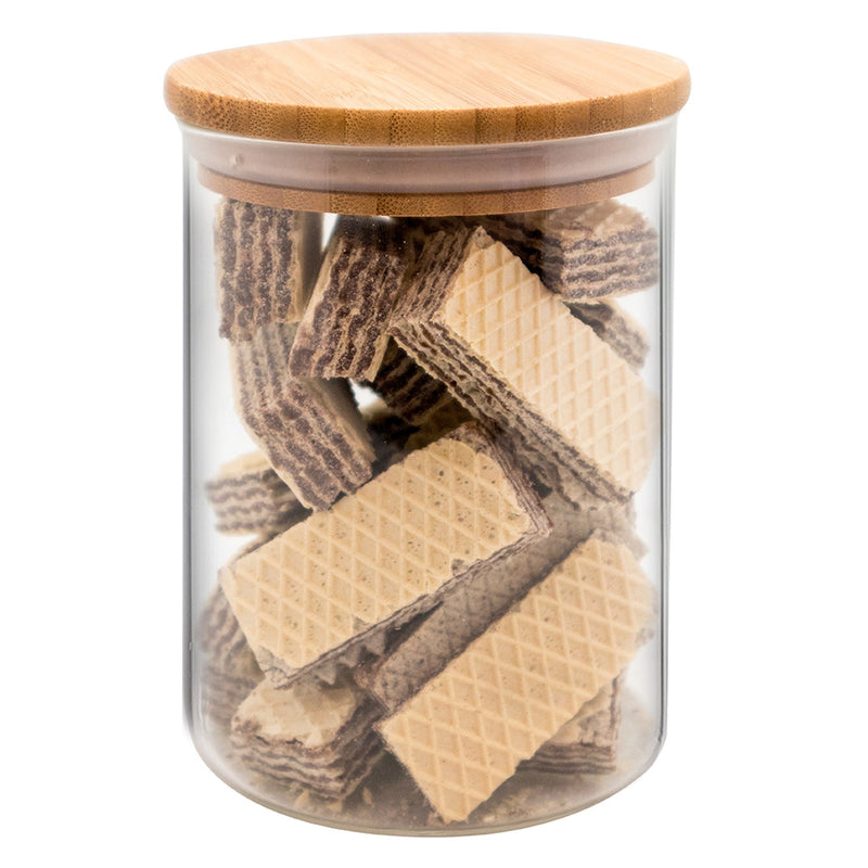 Tarro Hermético de Cristal Redondo con Tapa de Bambú